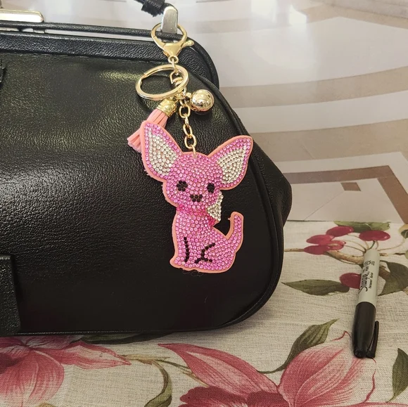 Sparkly Pink Chihuahua Key Fob Key Ring handBag Charm - Picture 2 of 8